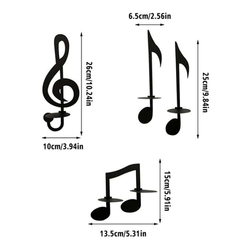 Music Candleholder | Zwarte Muzieknoot Wandkandelaar