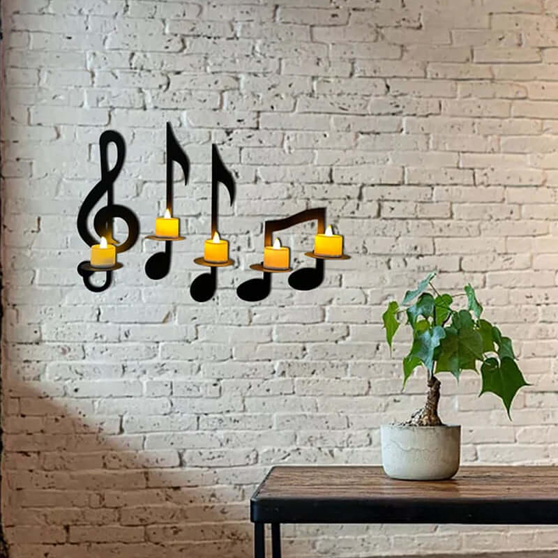 Music Candleholder | Zwarte Muzieknoot Wandkandelaar