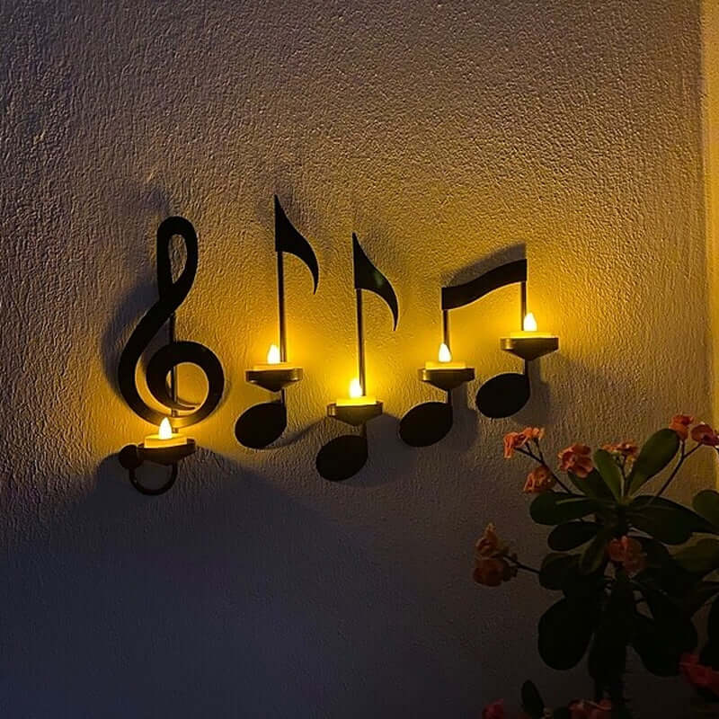 Music Candleholder | Zwarte Muzieknoot Wandkandelaar