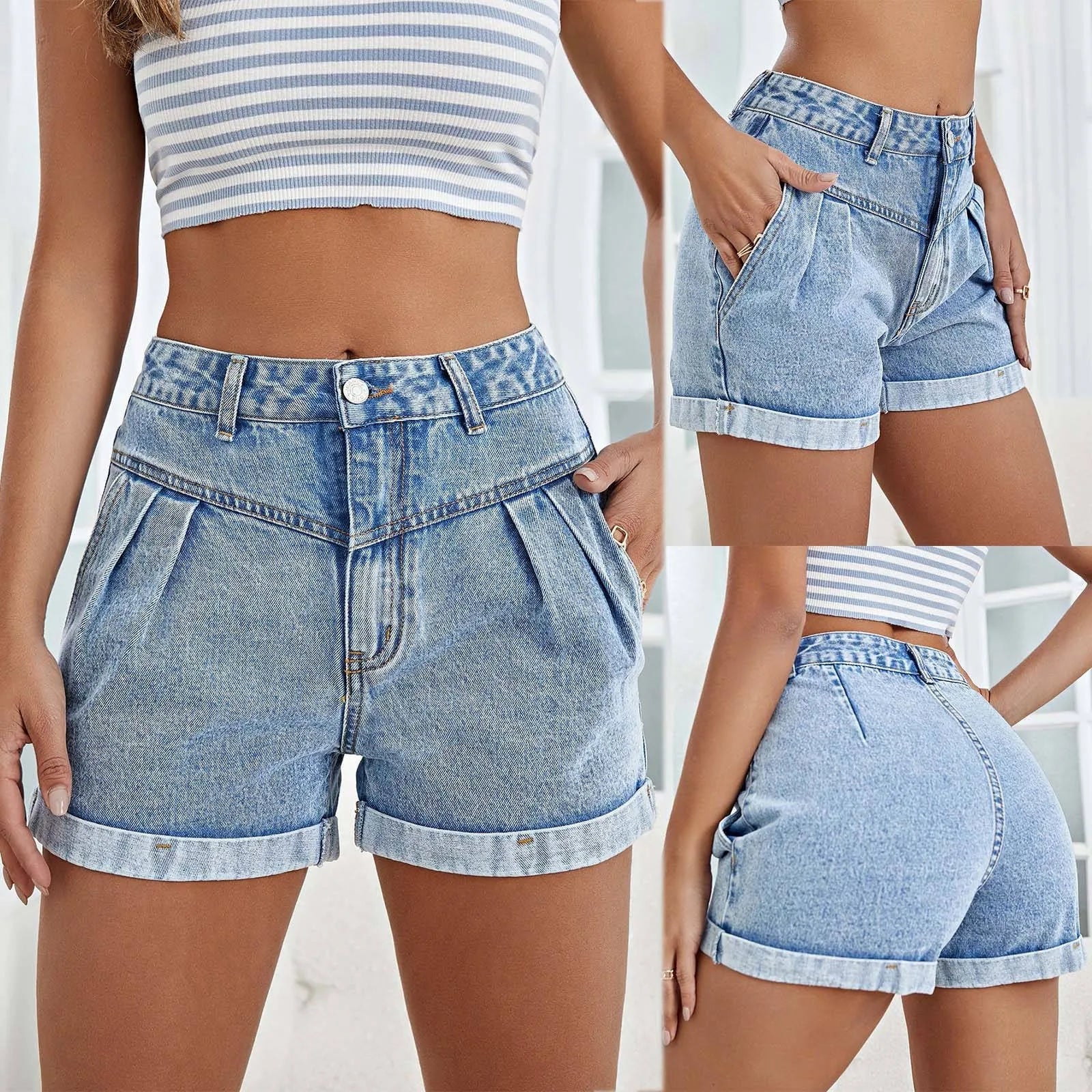 Laura - Klassieke Jeansshorts met Omgeslagen Boorden