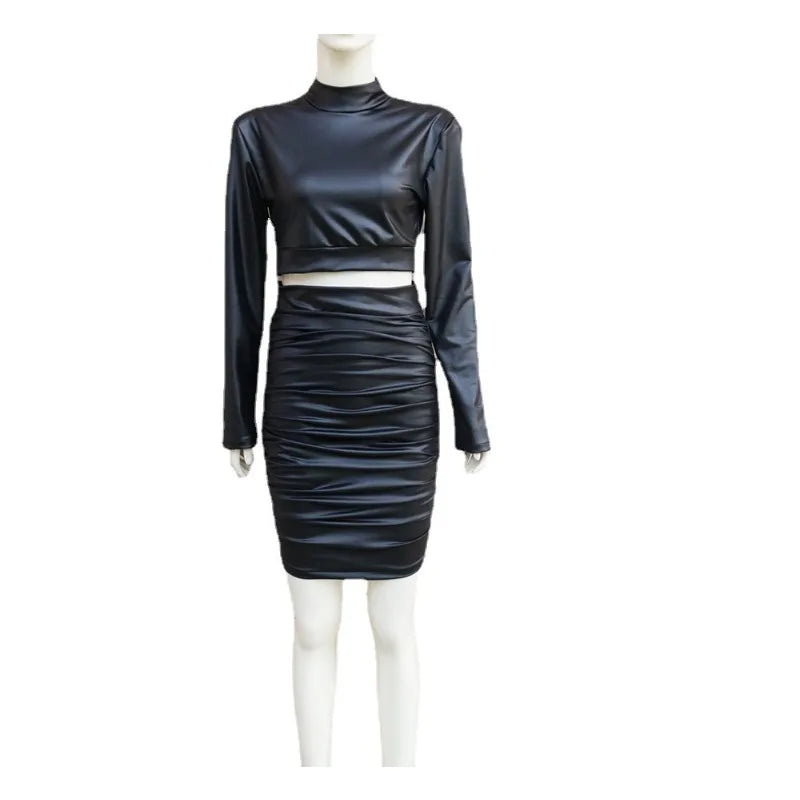 Nadia - Set van Kunstleer Crop-Top en Rok